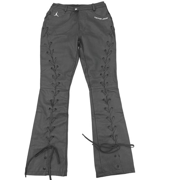 NEW $400 Nike Jordan x Travis Scott Cactus Jack Genuine Leather Moto Pants Sz 2 - Picture 11 of 16